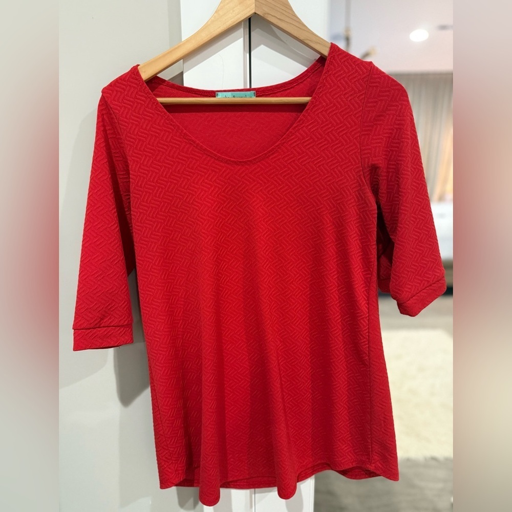 Chris & Carol Red 3/4 Sleeve Tunic Top Size Medium